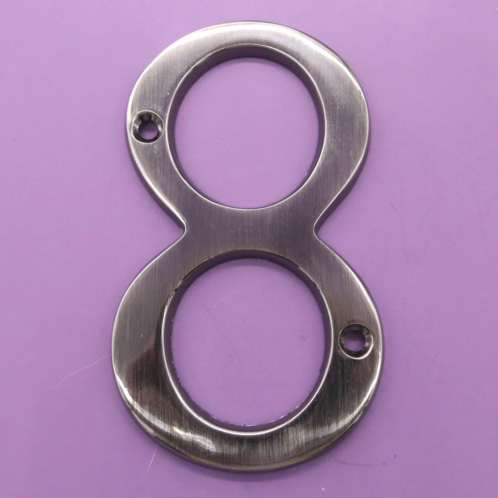 Number 8 Eight Antique Nickel 4" House Number w/Hardware Wall Mount Post Address